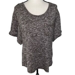 Cato Women's Small Heathered Gray Black Blouse Cuffed Short Sleeve Scoop Neck